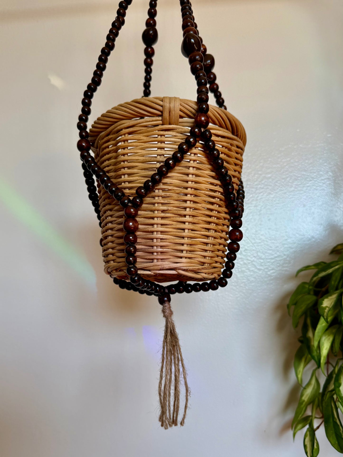 Wood Beaded Plant Hanger - Dark 1