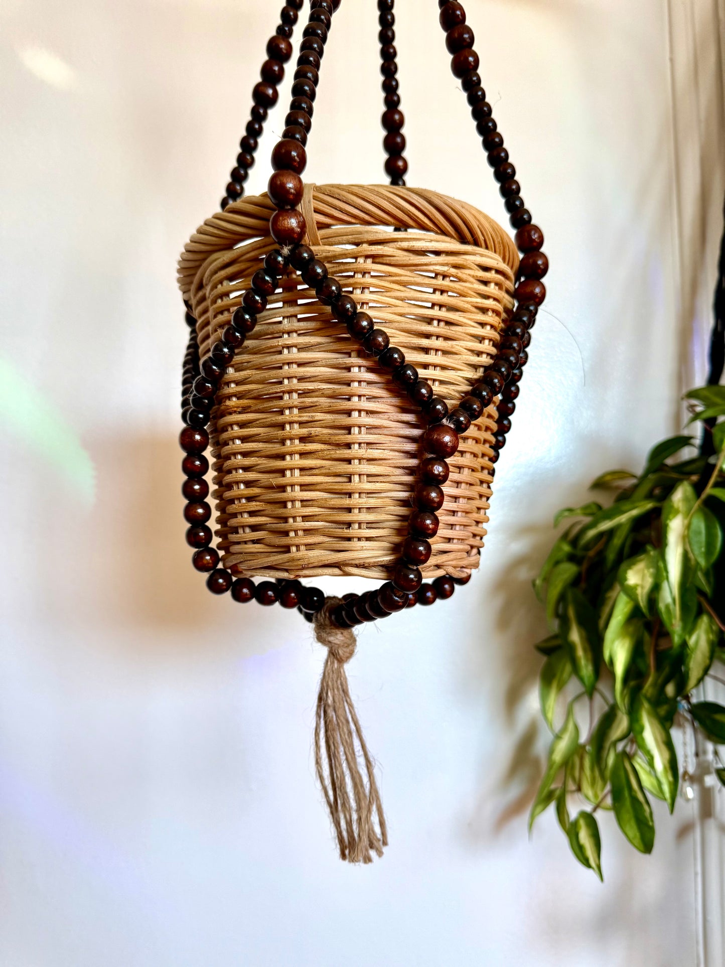 Wood Beaded Plant Hanger - Dark 2
