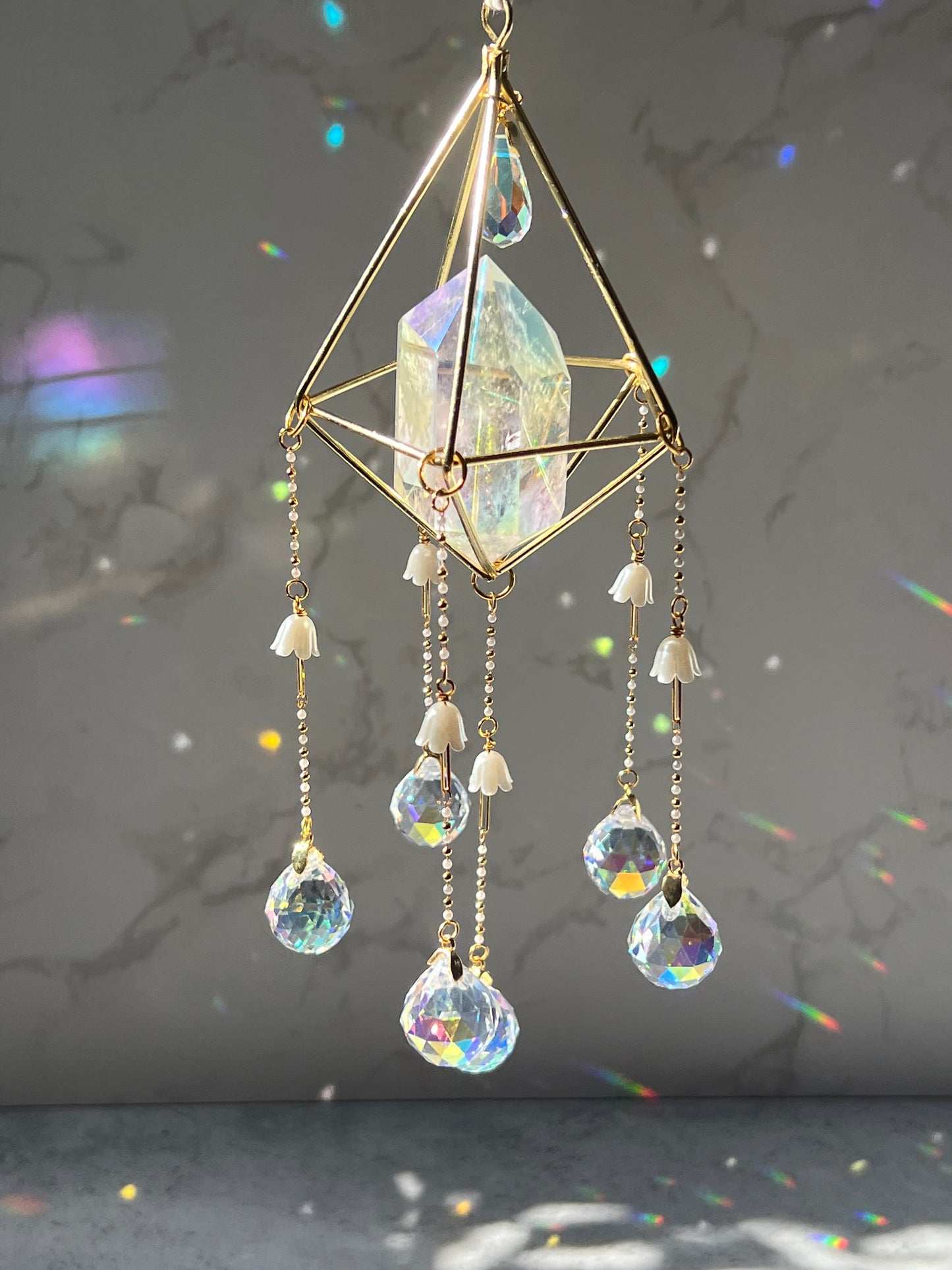 Pearl Botanical Sun Catcher - Angel Aura Quartz