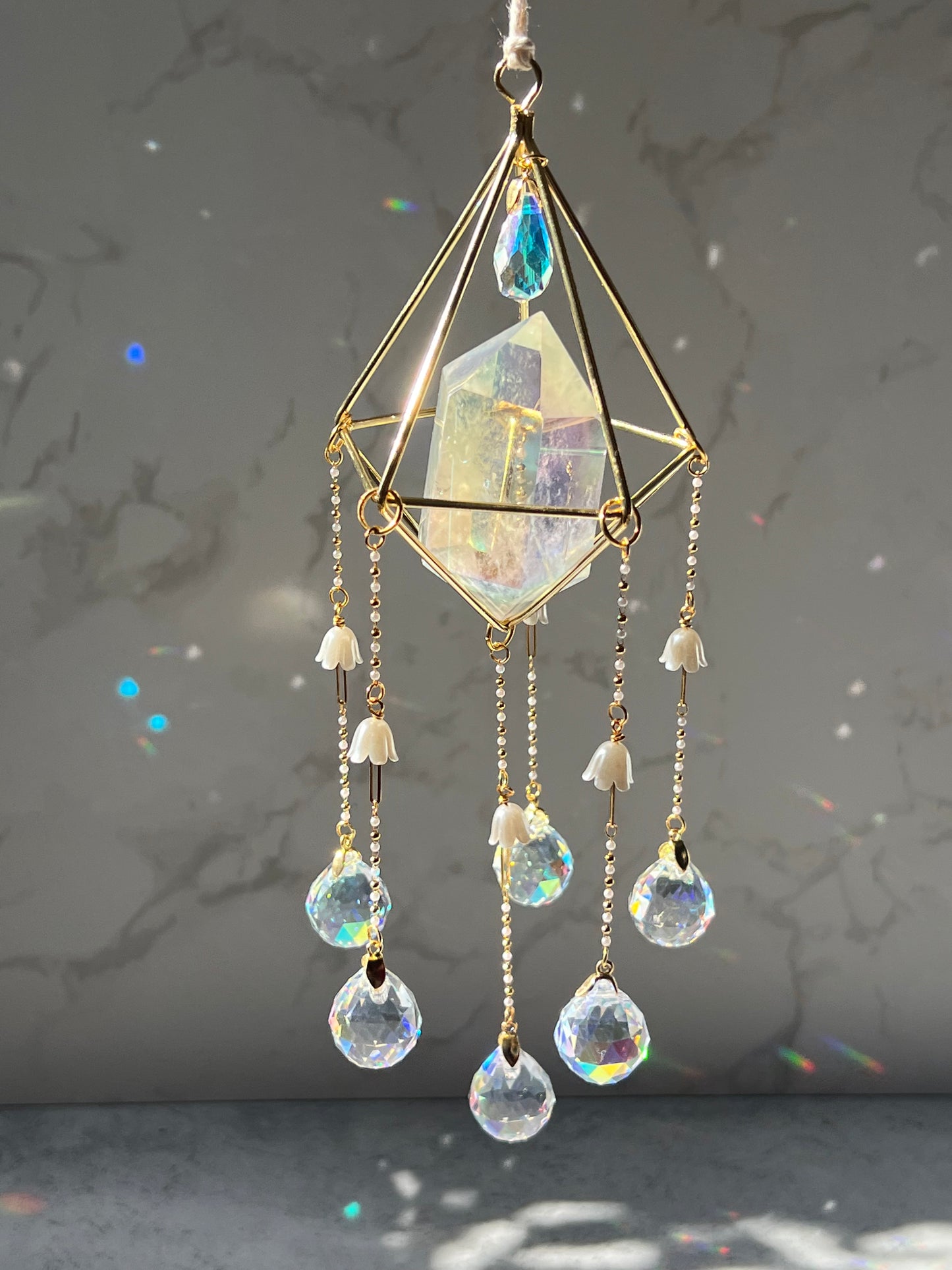 Pearl Botanical Sun Catcher - Angel Aura Quartz