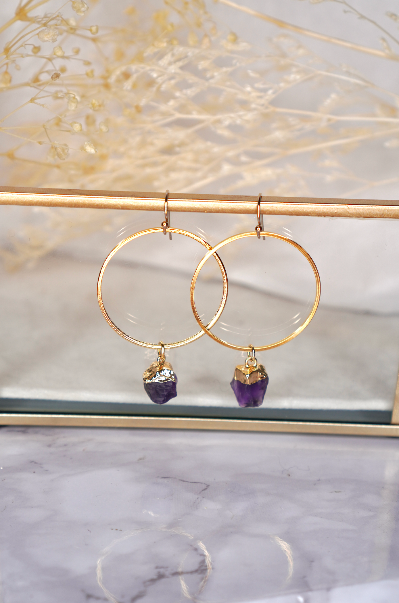 Amethyst Dangle Hoop Earrings