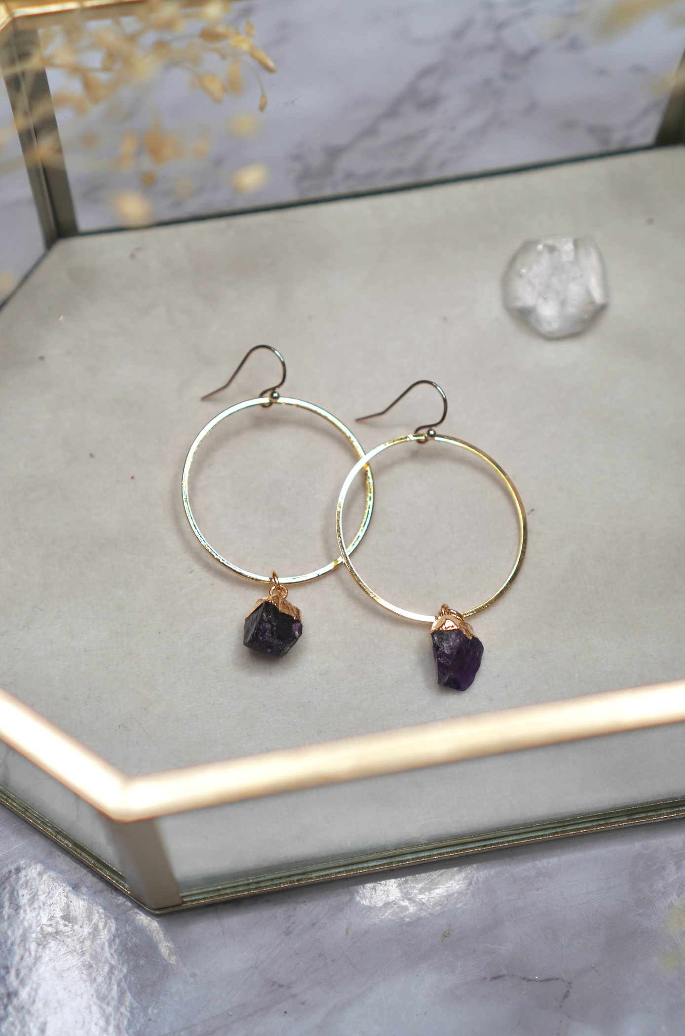 Amethyst Dangle Hoop Earrings