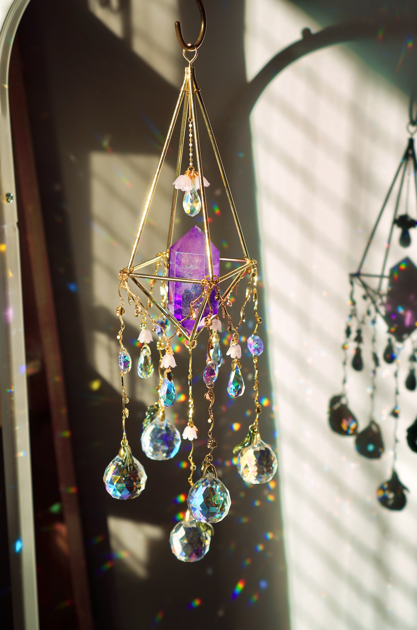 Extravagant Botanical Sun Catcher - Purple Aura Quartz