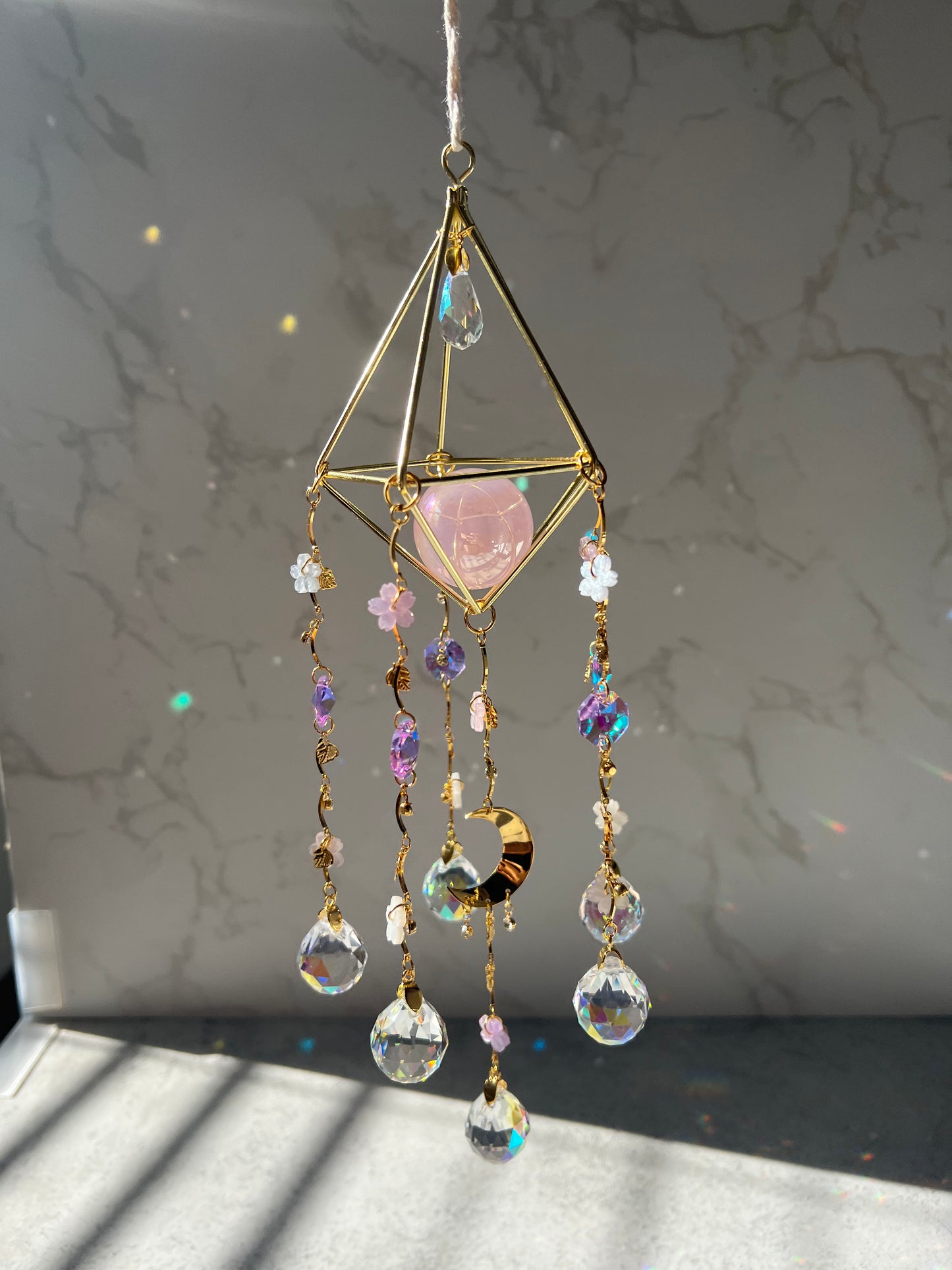 Aura Rose Quartz Cherry Blossom Sun Catcher