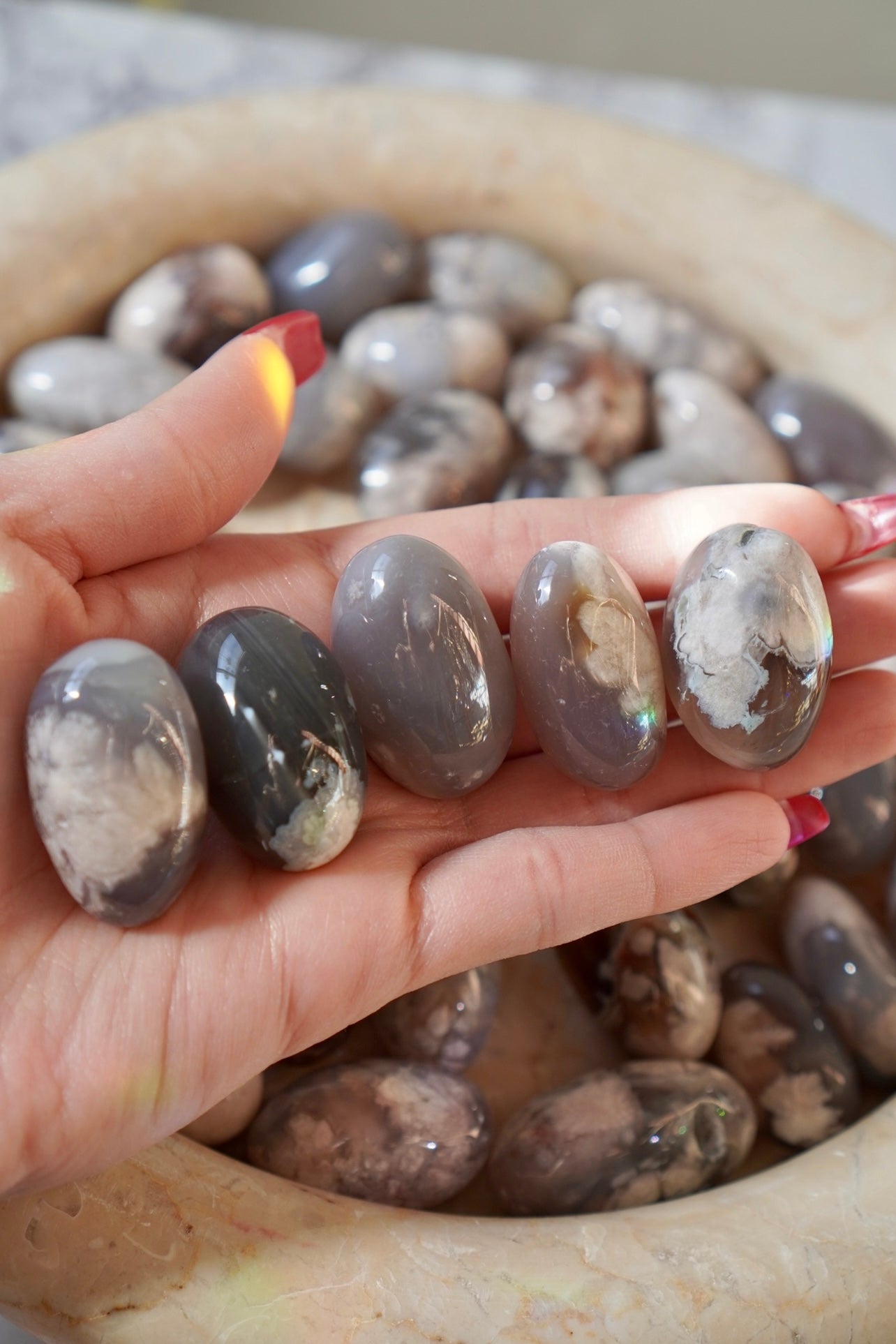 black flower agate tumble