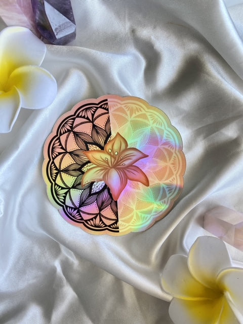black and white mandala holographic sticker