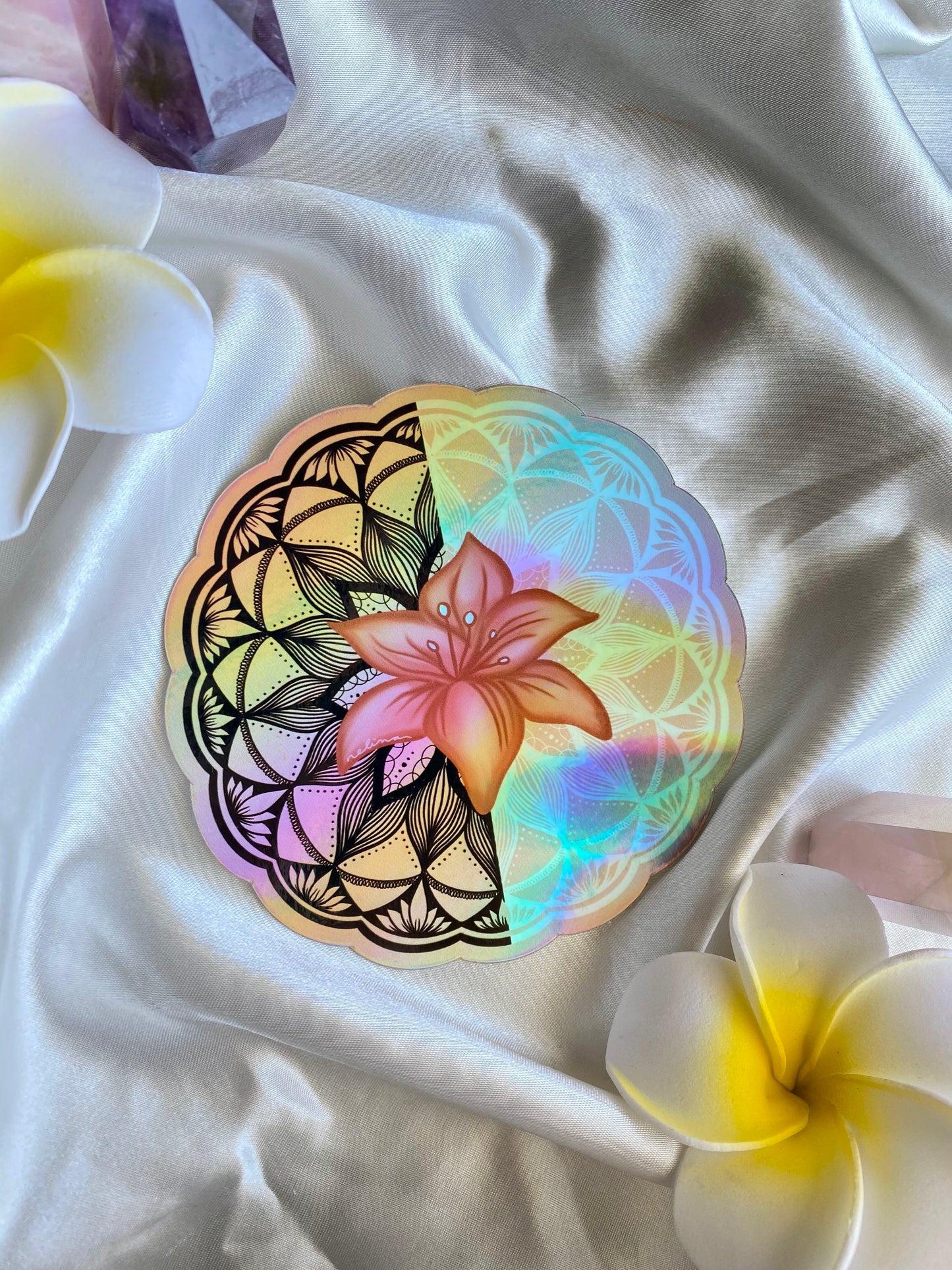 black and white mandala holographic sticker