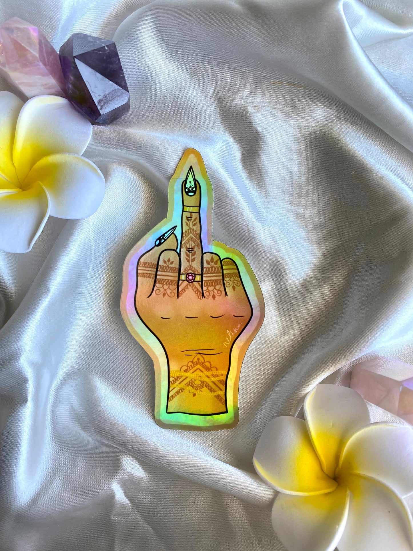 middle finger holographic sticker