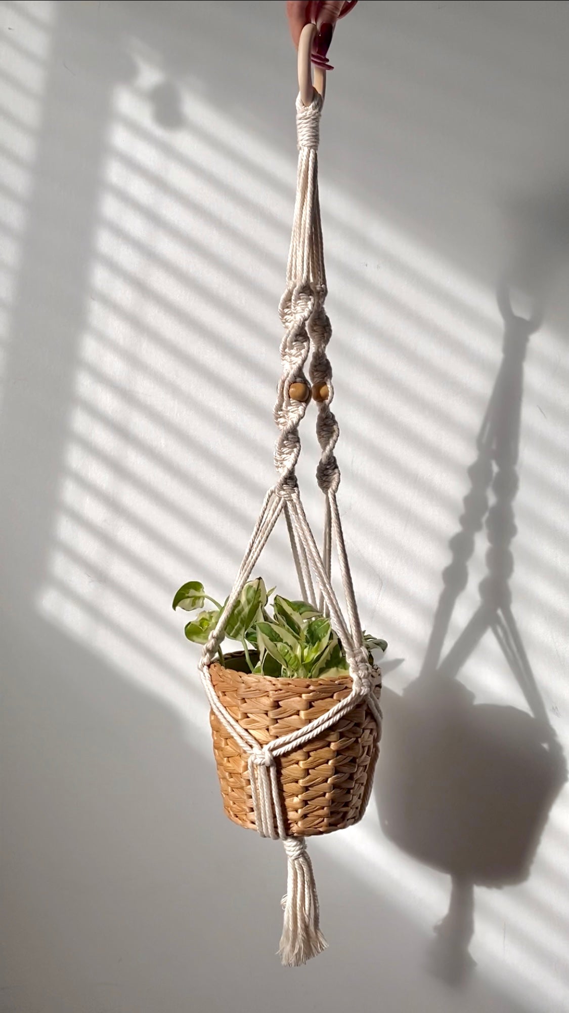 spiral macrame plant hanger - white
