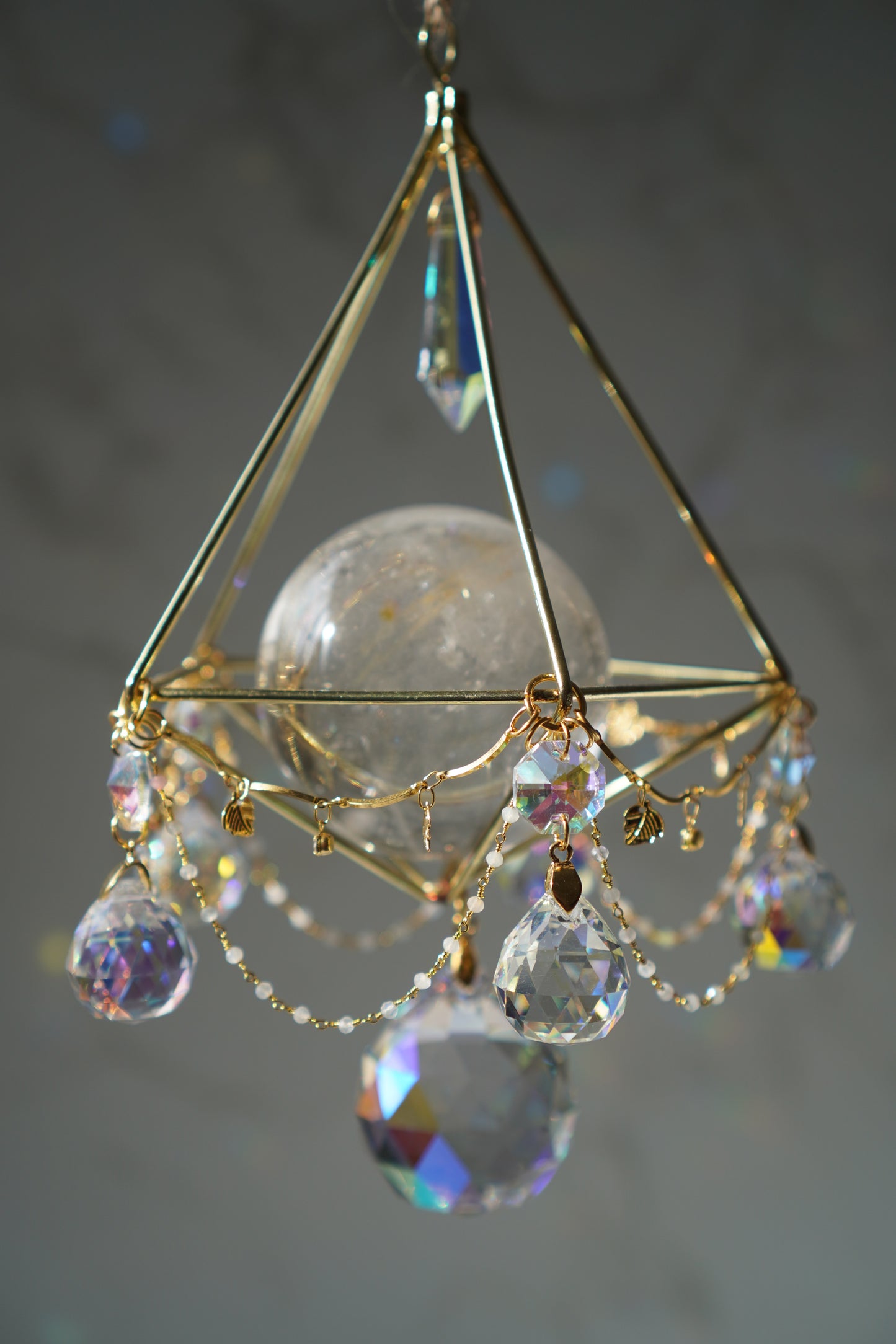 Clear Quartz Sphere x White Chalcedony Chandalier Sun Catcher