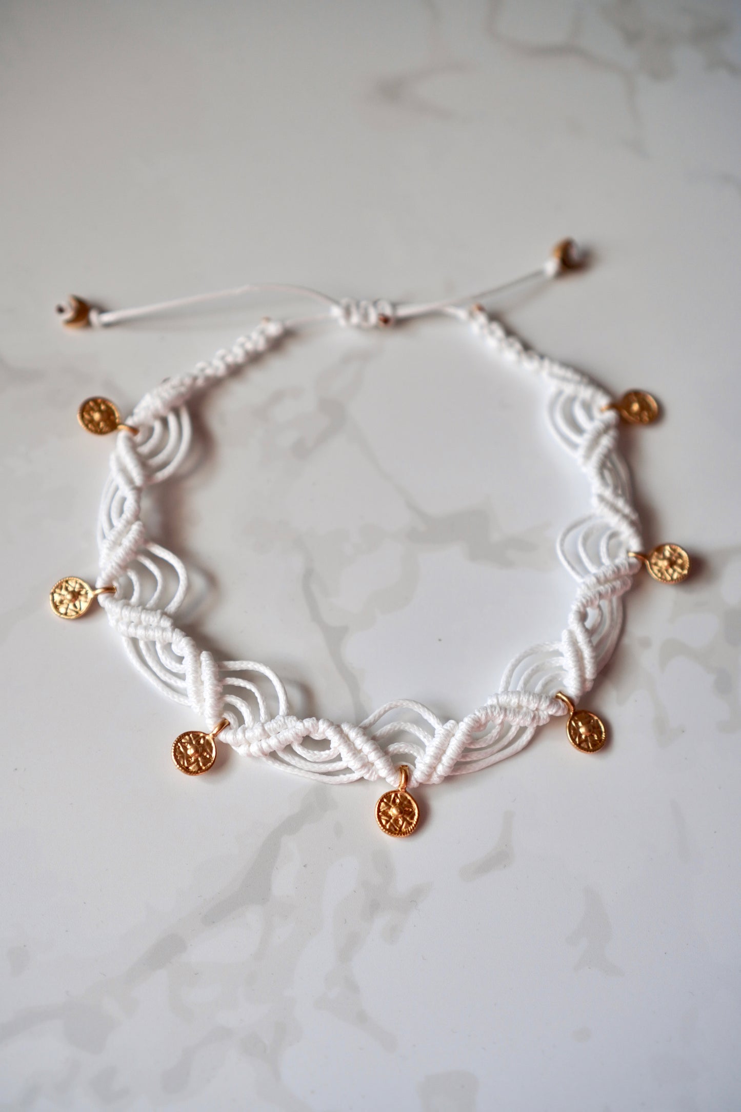 White Macrame Anklet 1 (XL)