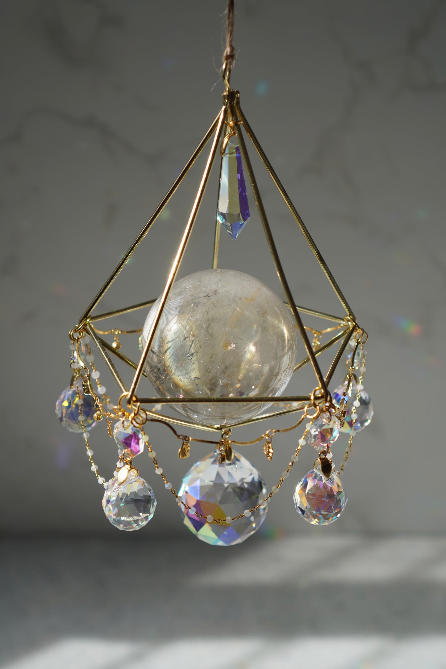 Clear Quartz Sphere x White Chalcedony Chandalier Sun Catcher