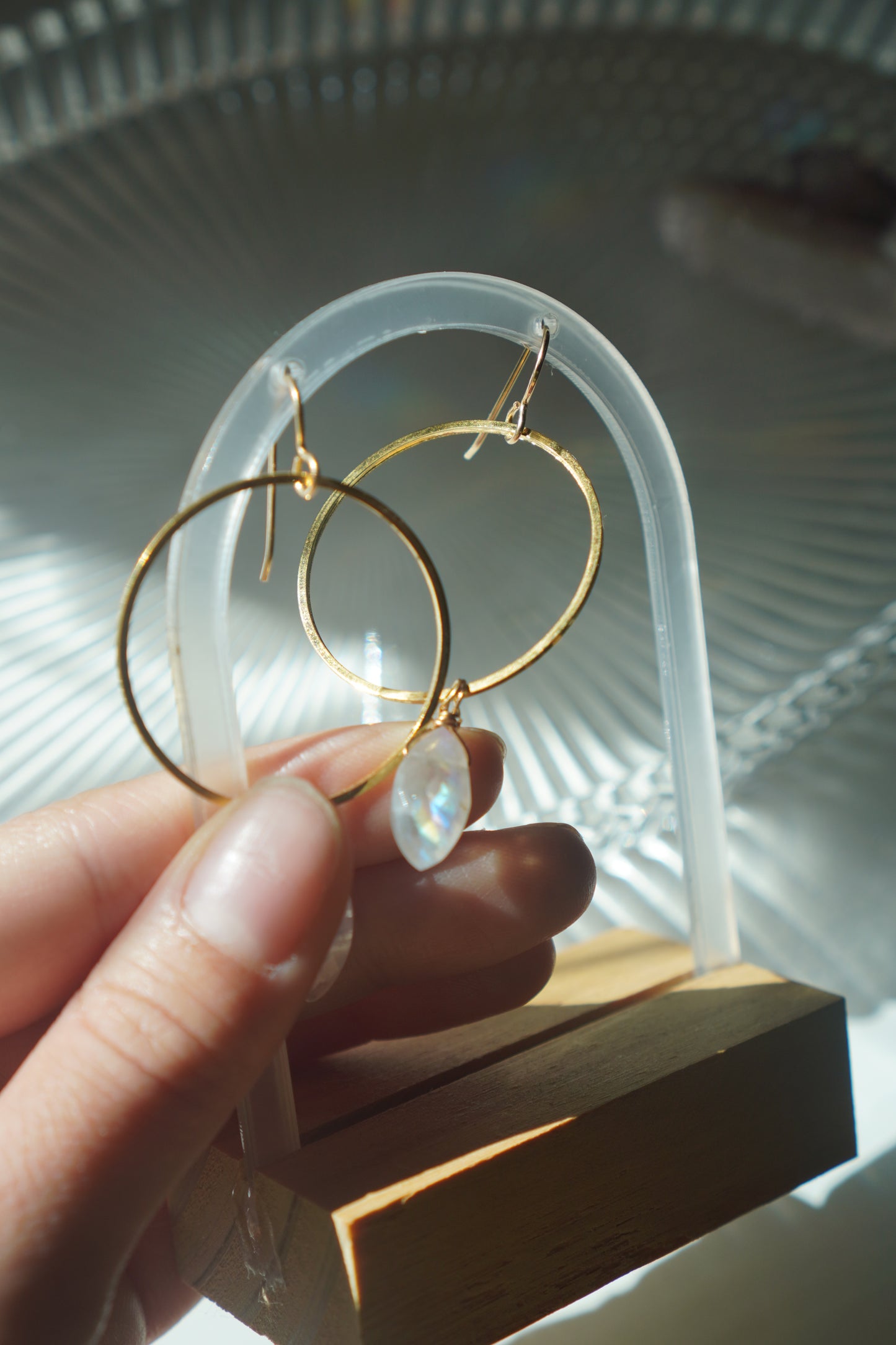 marquise rainbow moonstone hoops