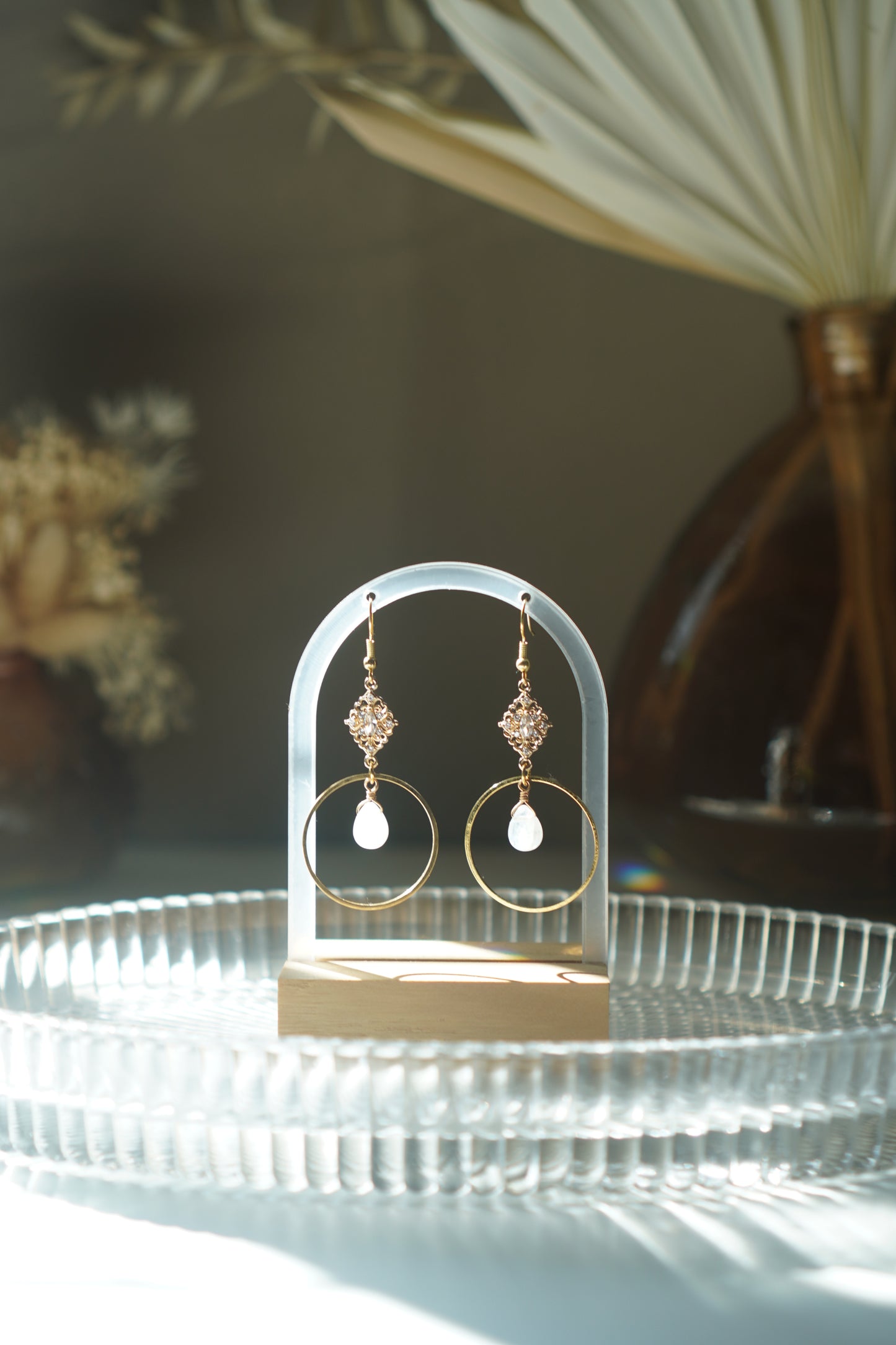 Josie rainbow moonstone teardrop hoops
