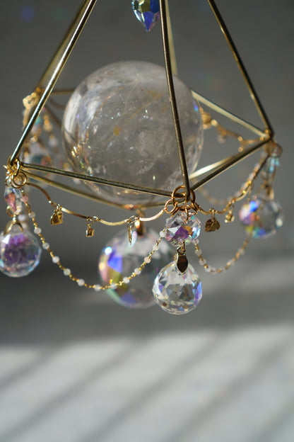 Clear Quartz Sphere x White Chalcedony Chandalier Sun Catcher