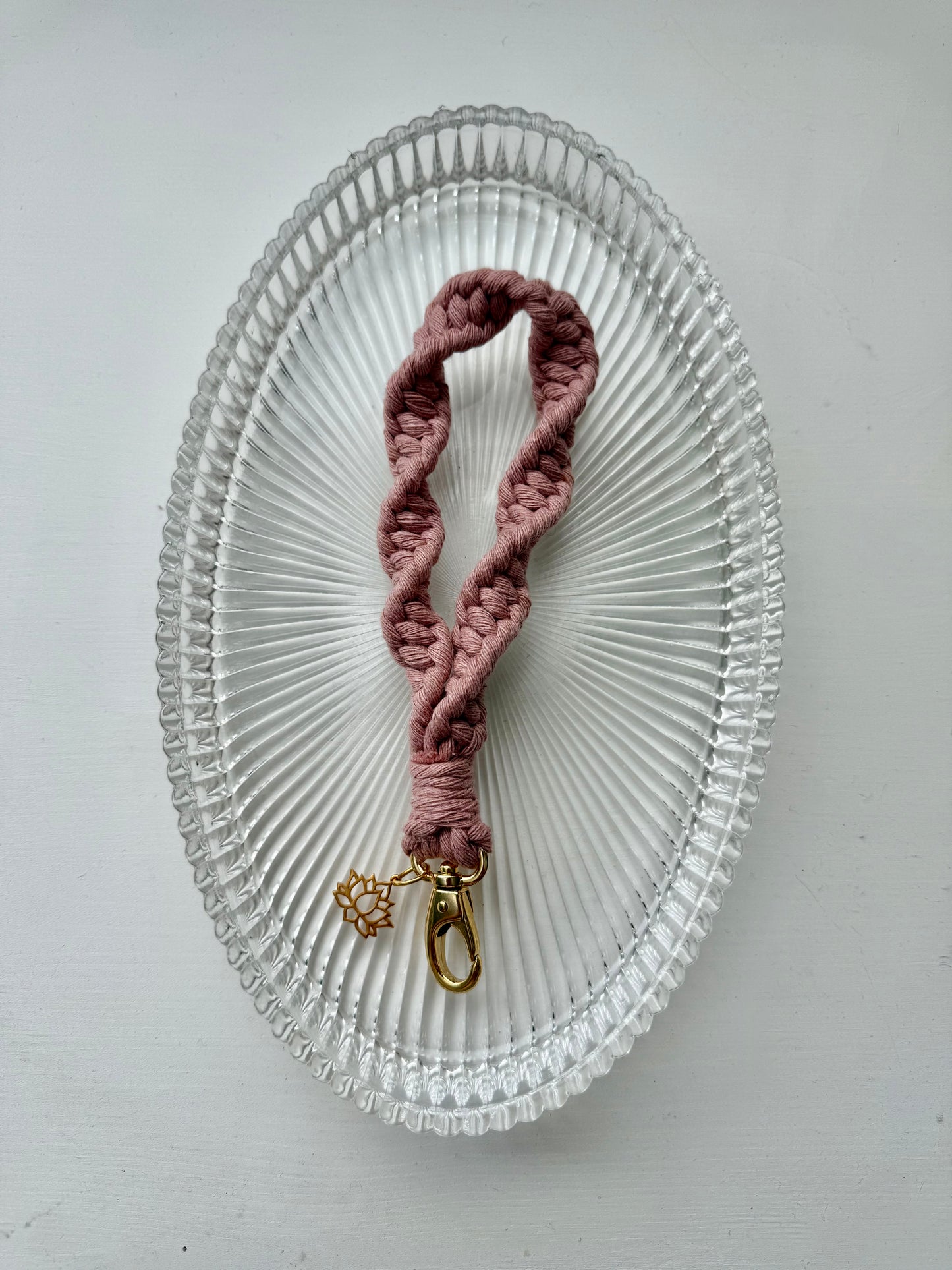 Macrame Wristlet Lotus Charm - Rose