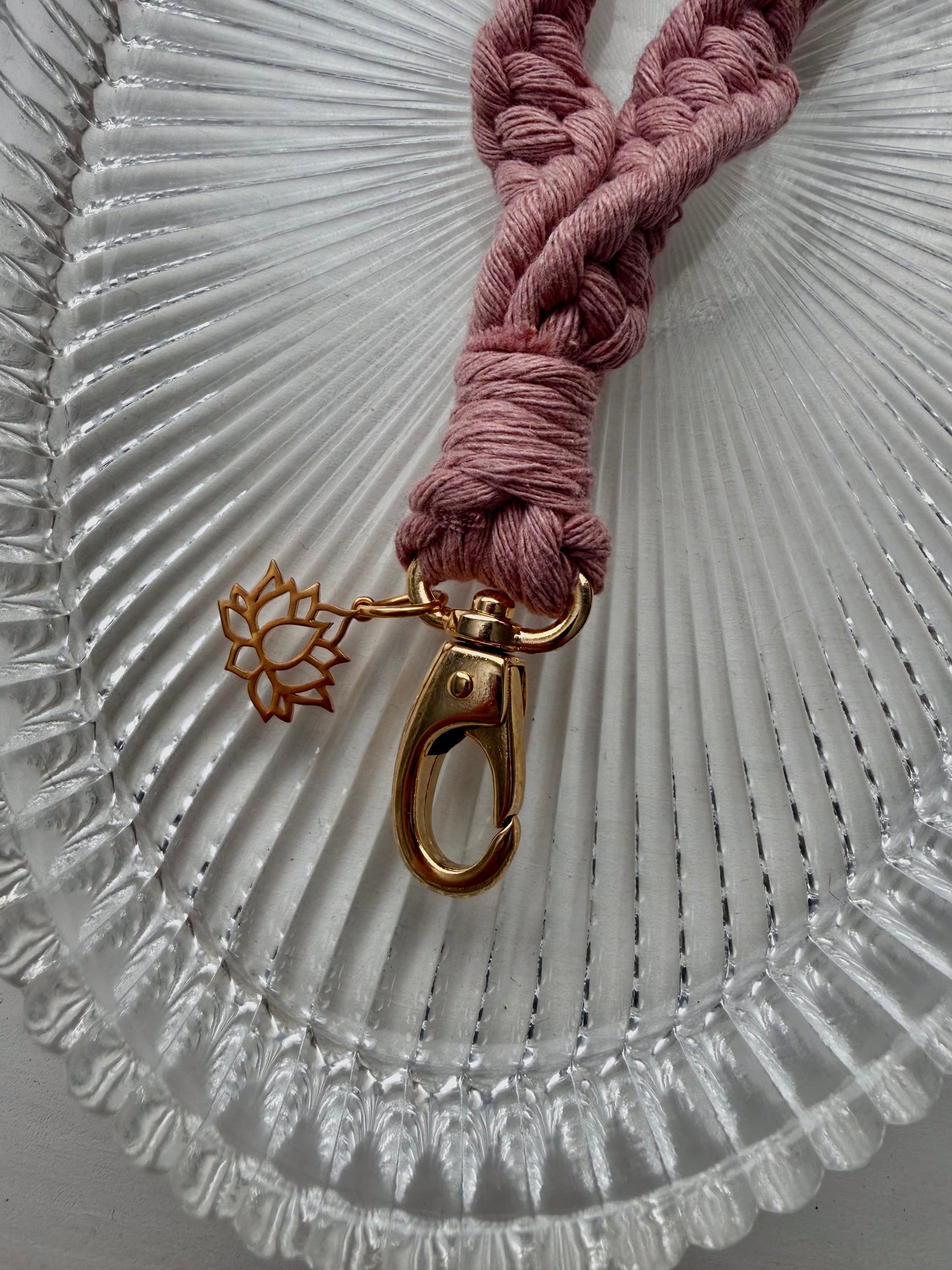 Macrame Wristlet Lotus Charm - Rose