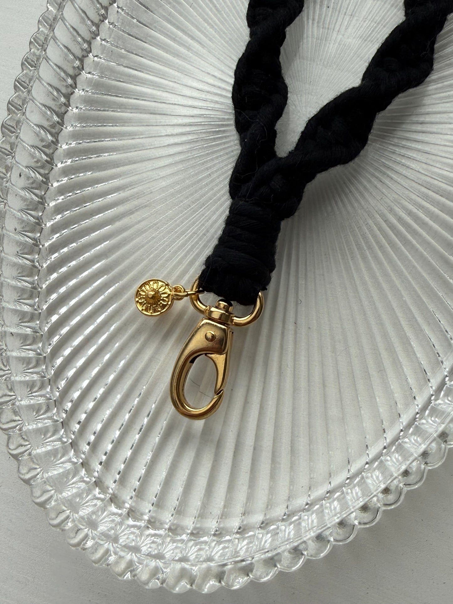 Macrame Wristlet Sun Charm - Black