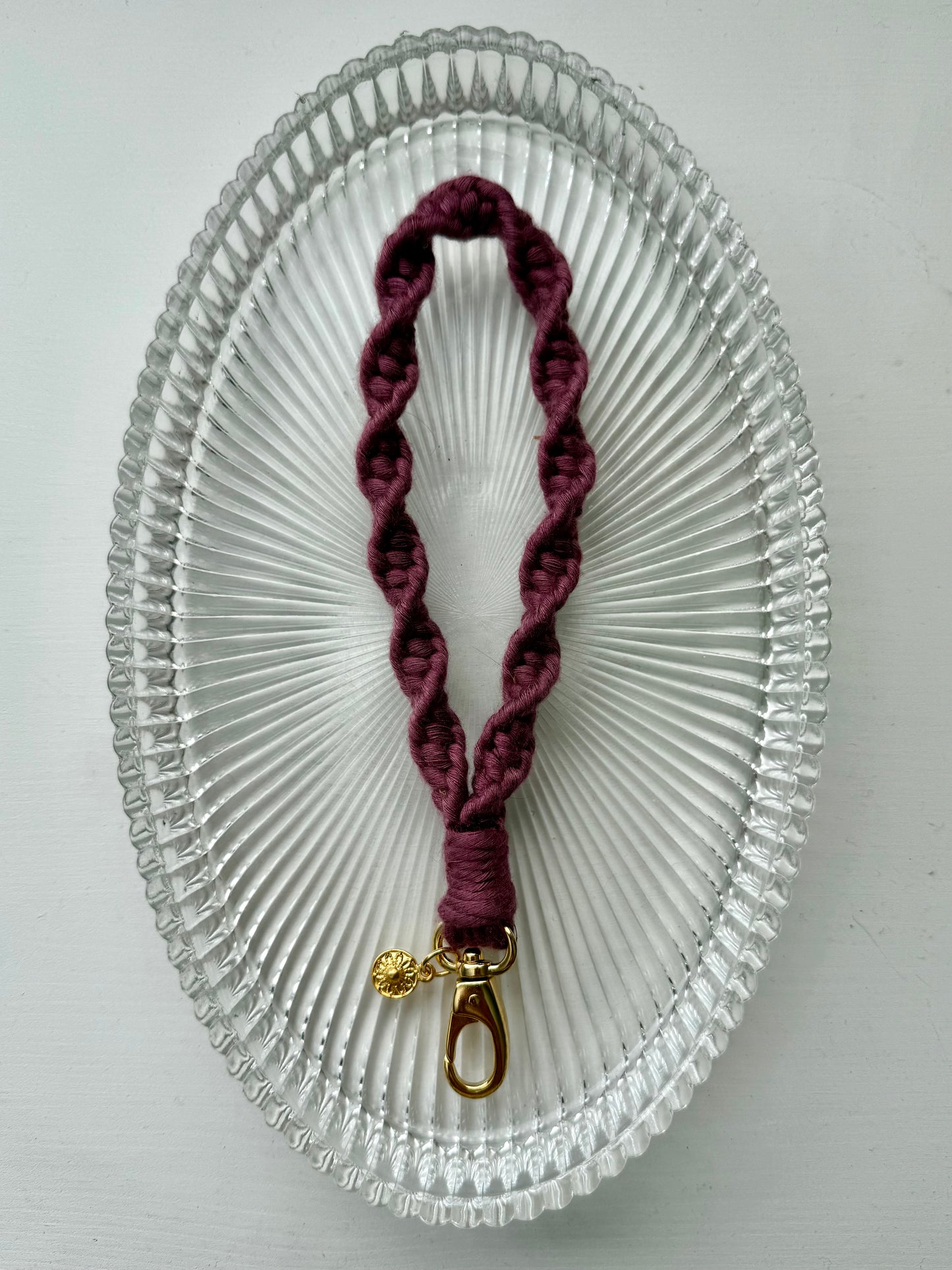 Macrame Wristlet Sun Charm - Mulberry