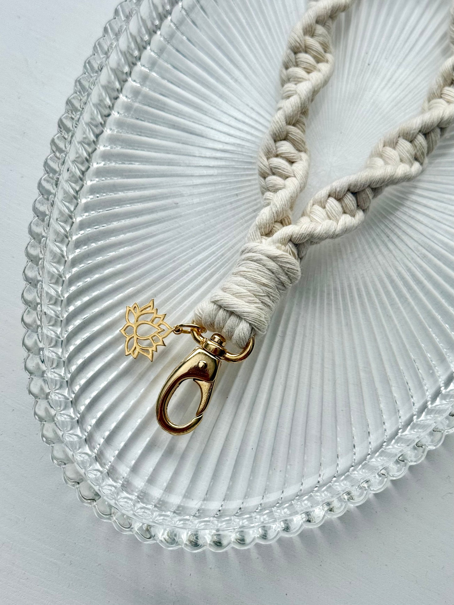 Macrame Wristlet with Lotus Charm - Pearl