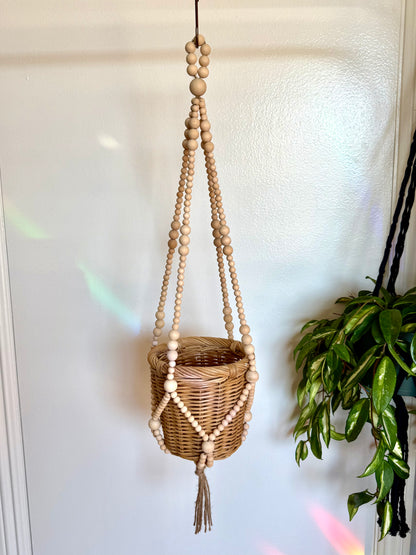 Wooden Bead Plant Hanger - Tan 1