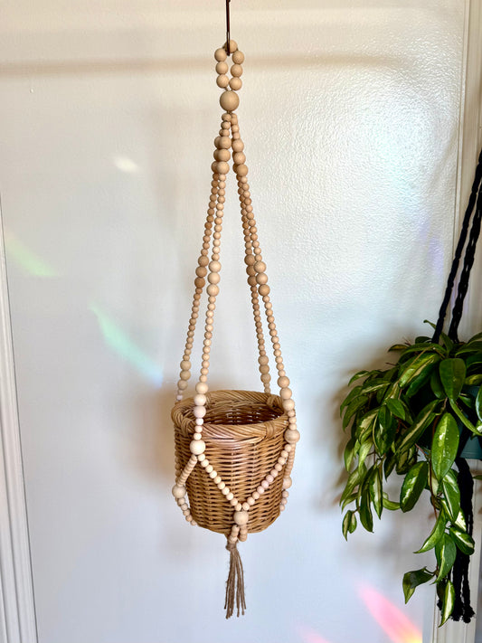 Wooden Bead Plant Hanger - Tan 1
