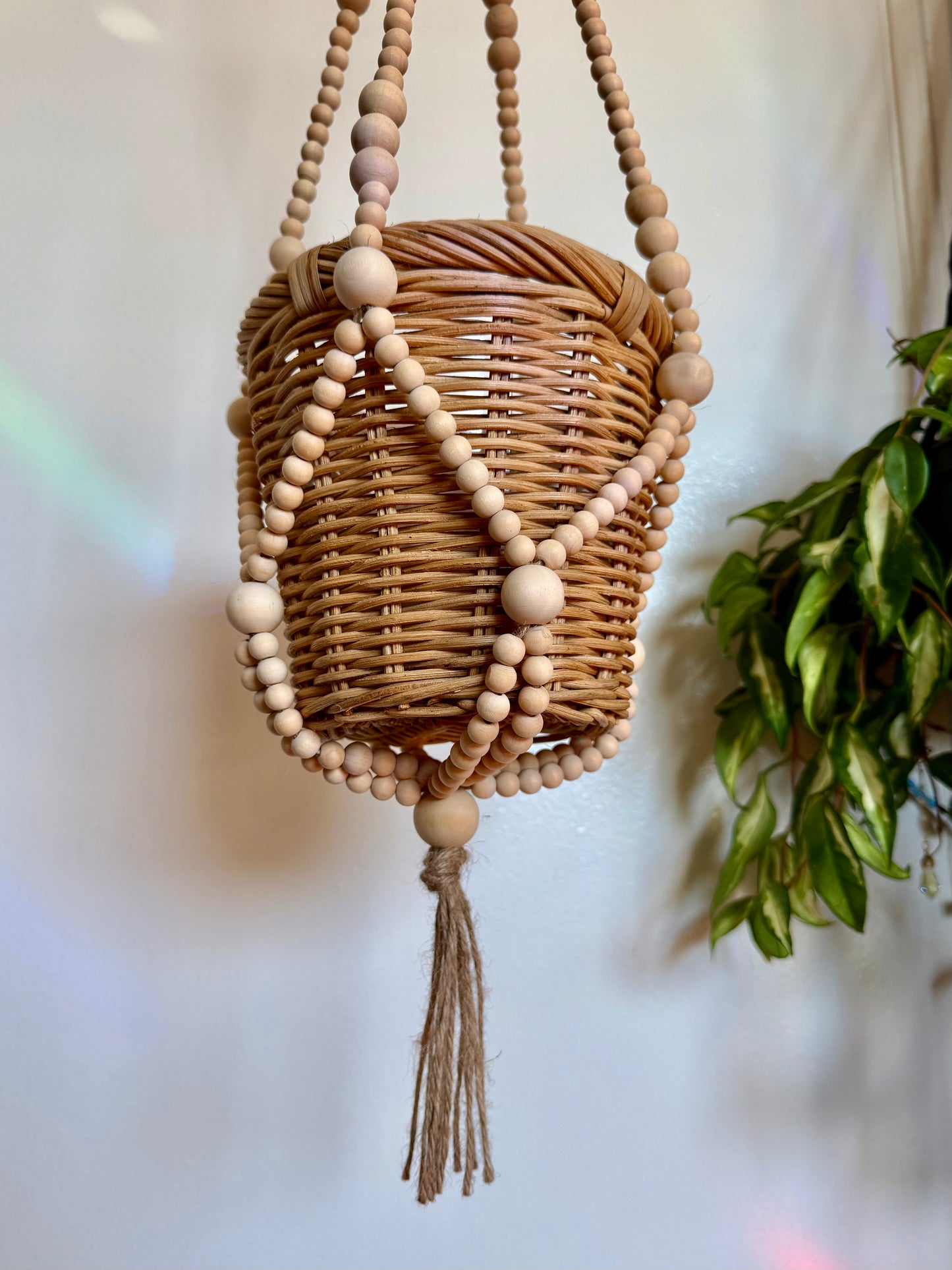 Wooden Bead Plant Hanger - Tan 1