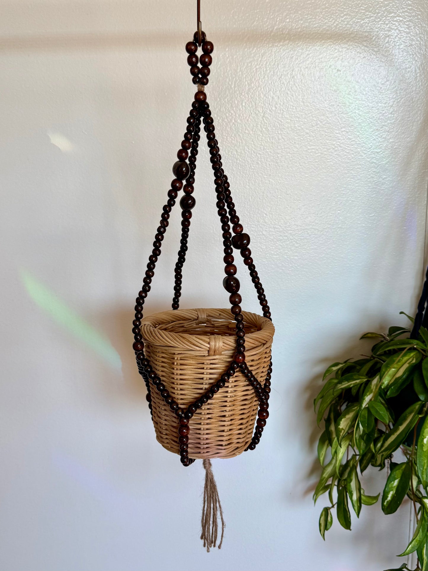 Wood Beaded Plant Hanger - Dark 1