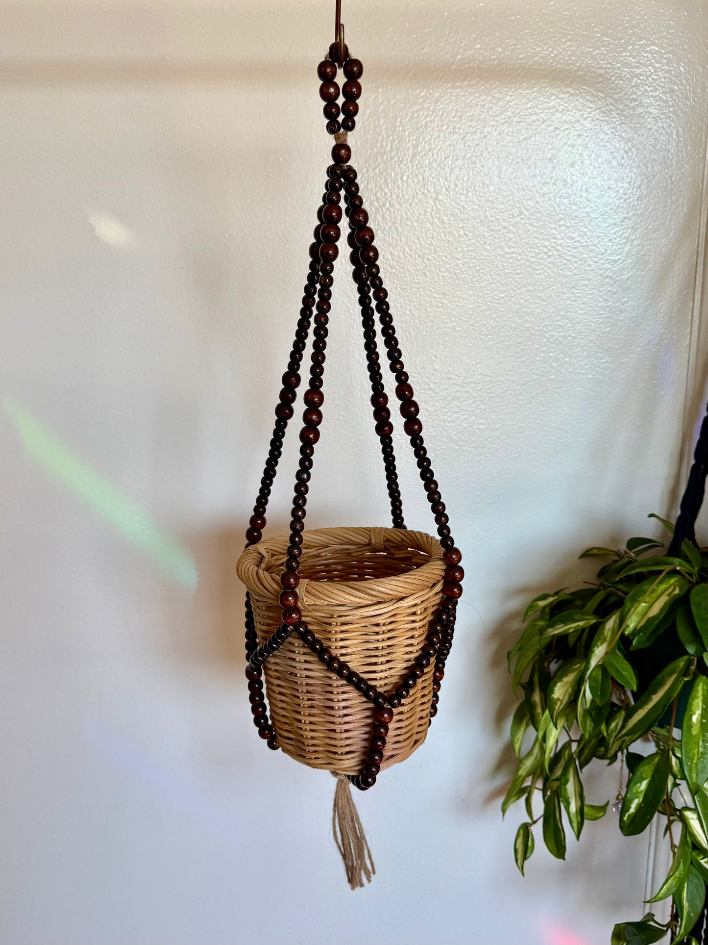 Wood Beaded Plant Hanger - Dark 2
