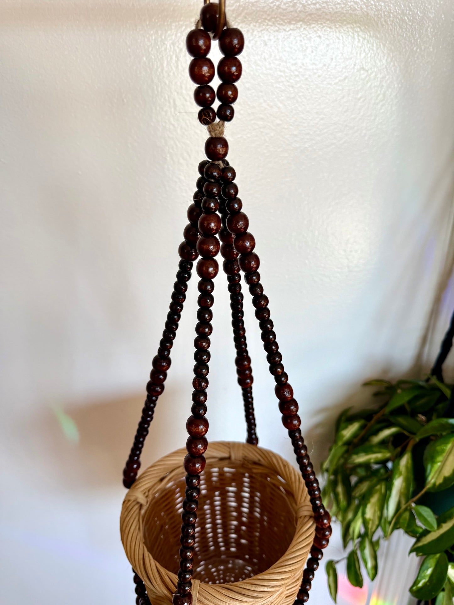 Wood Beaded Plant Hanger - Dark 2