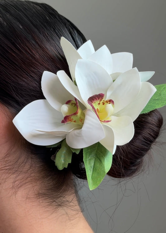 white orchid flower clip