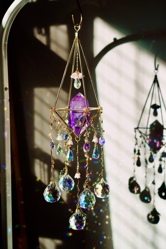 Extravagant Botanical Sun Catcher - Purple Aura Quartz