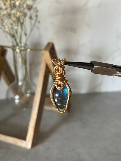 Labradorite + Golden Rutile Pendant