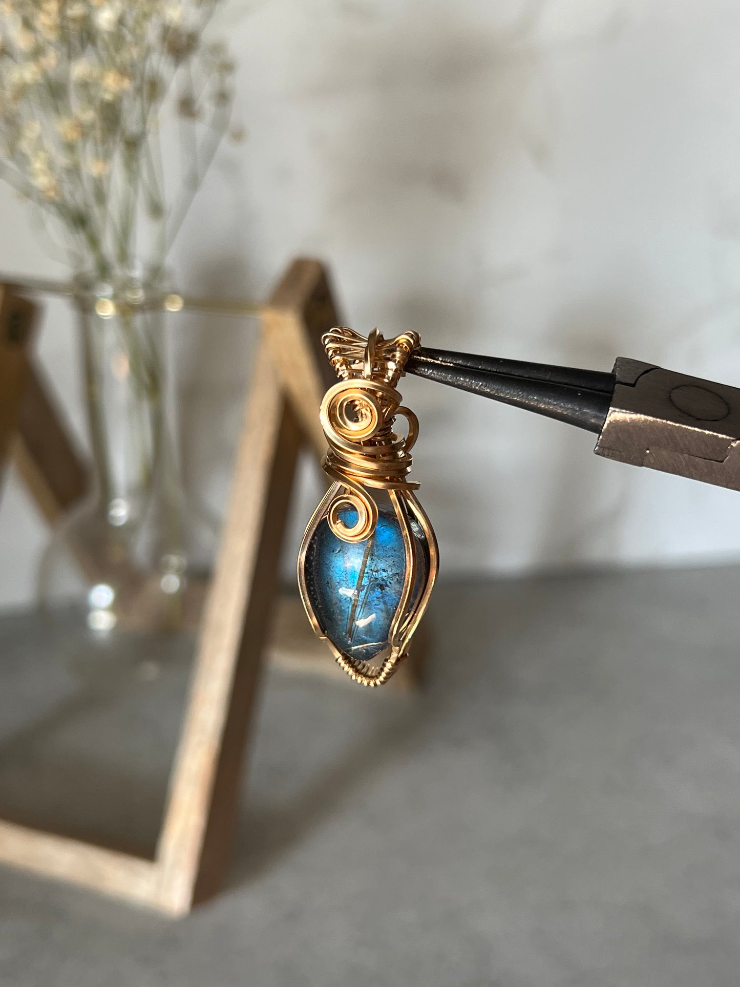 Labradorite + Golden Rutile Pendant